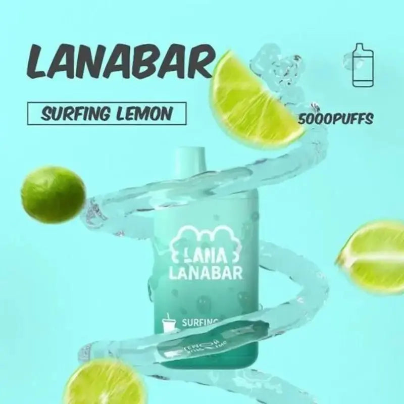 SGVape-Lana-Bar-5000-Puffs-Surfing-Lemon-Flavor-on-a-blue-gradient-background-LANA